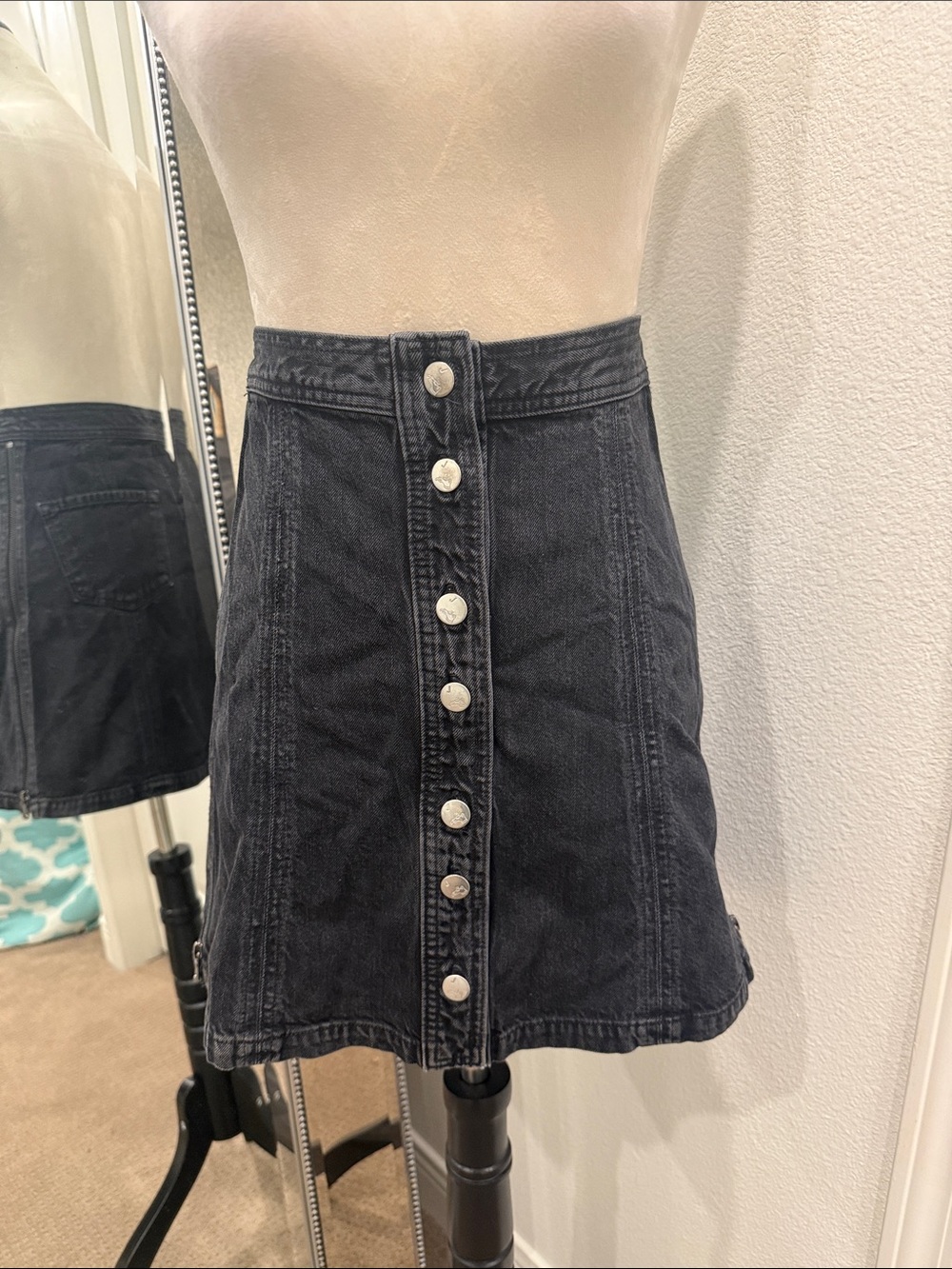 J Brand Black Button-Front Denim Skirt